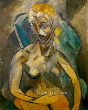  hair - Woman naked sitting in an armchair 1913 cubist Pablo Picasso